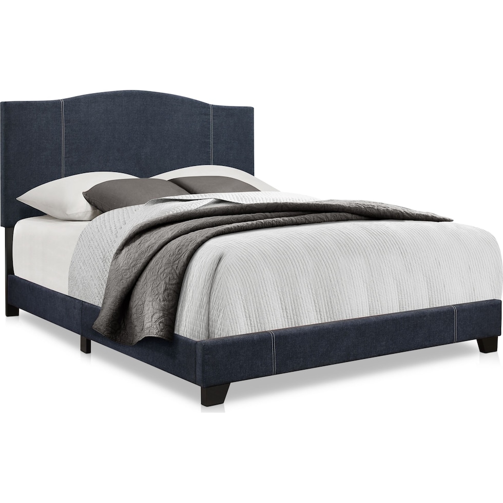 gina blue queen upholstered bed   