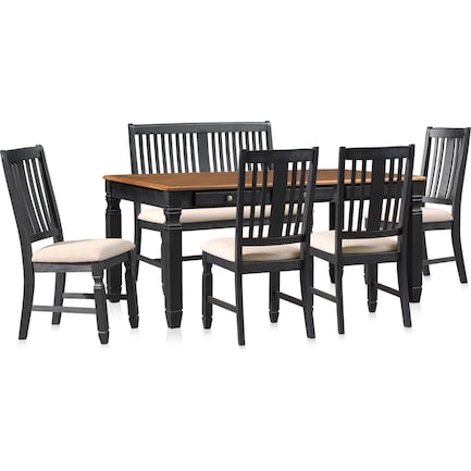 Glendale Dining Table, 4 Chairs and Bench - Black