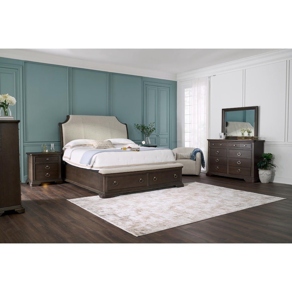 grace bedroom dark brown dresser and mirror   