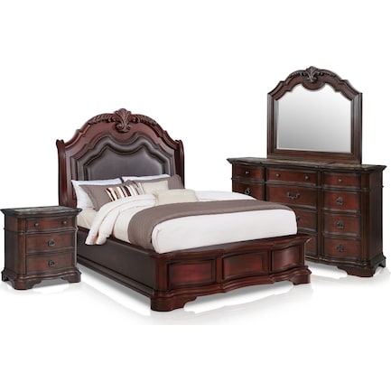 Gramercy Park 6-Piece Queen Bedroom Set with Nightstand, Dresser and Mirror - Mahogany