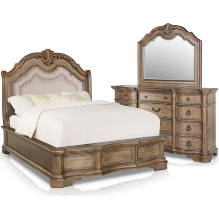 Gramercy Park 5-Piece King Bedroom Set with Dresser and Mirror - Sandstone