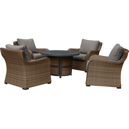 Grand Haven Set of 4 Outdoor Lounge Chairs and Fire Table