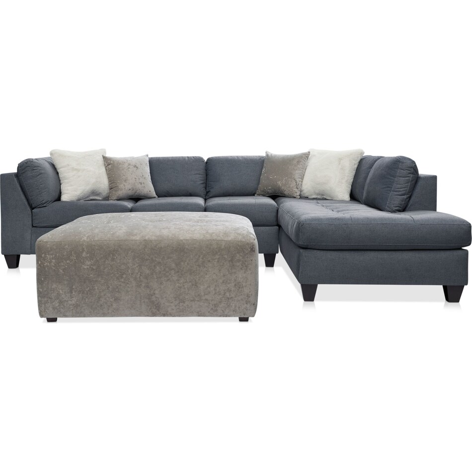 gray  pc sectional with right facing chaise and ottoman   