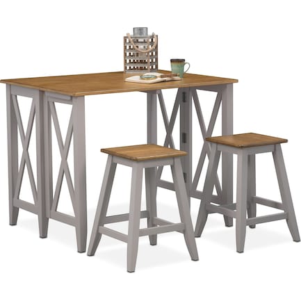 Nantucket Breakfast Bar and 2 Counter-Height Stools - Oak and Gray