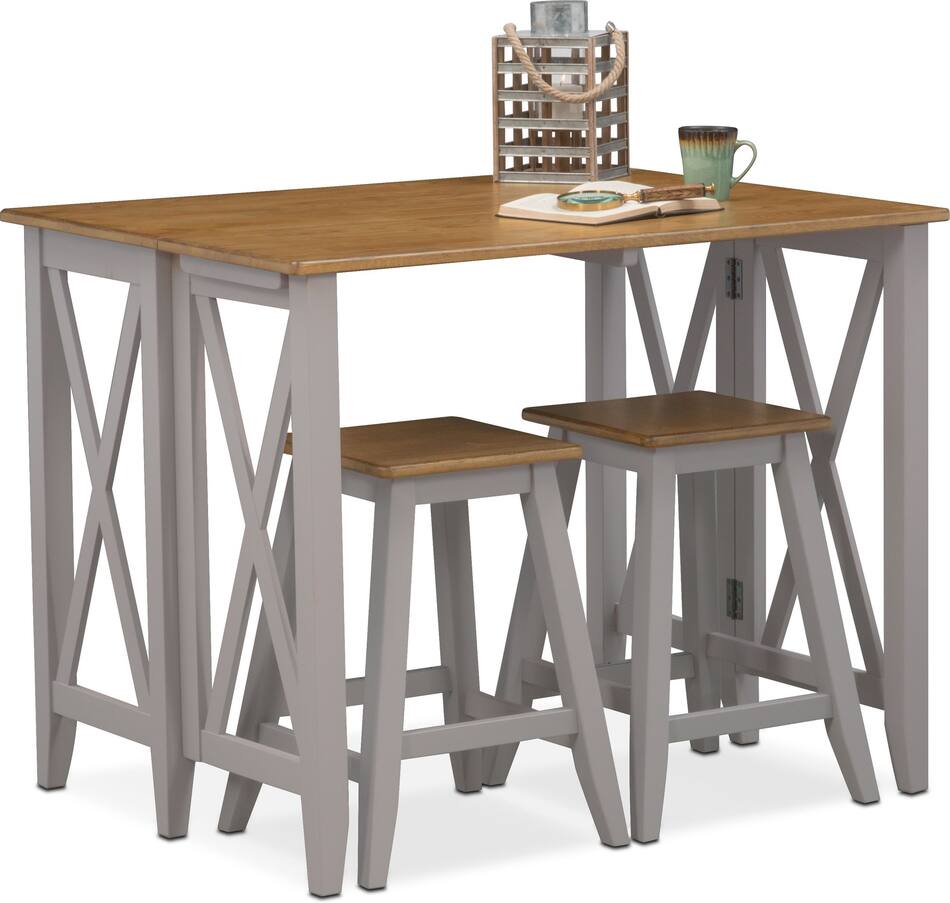 Nantucket Breakfast Bar and 2 CounterHeight Stools Oak and Gray