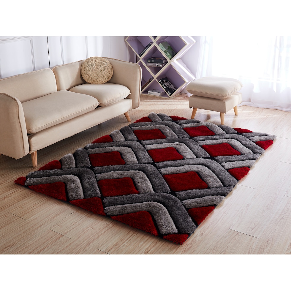 gray red area rug  x    