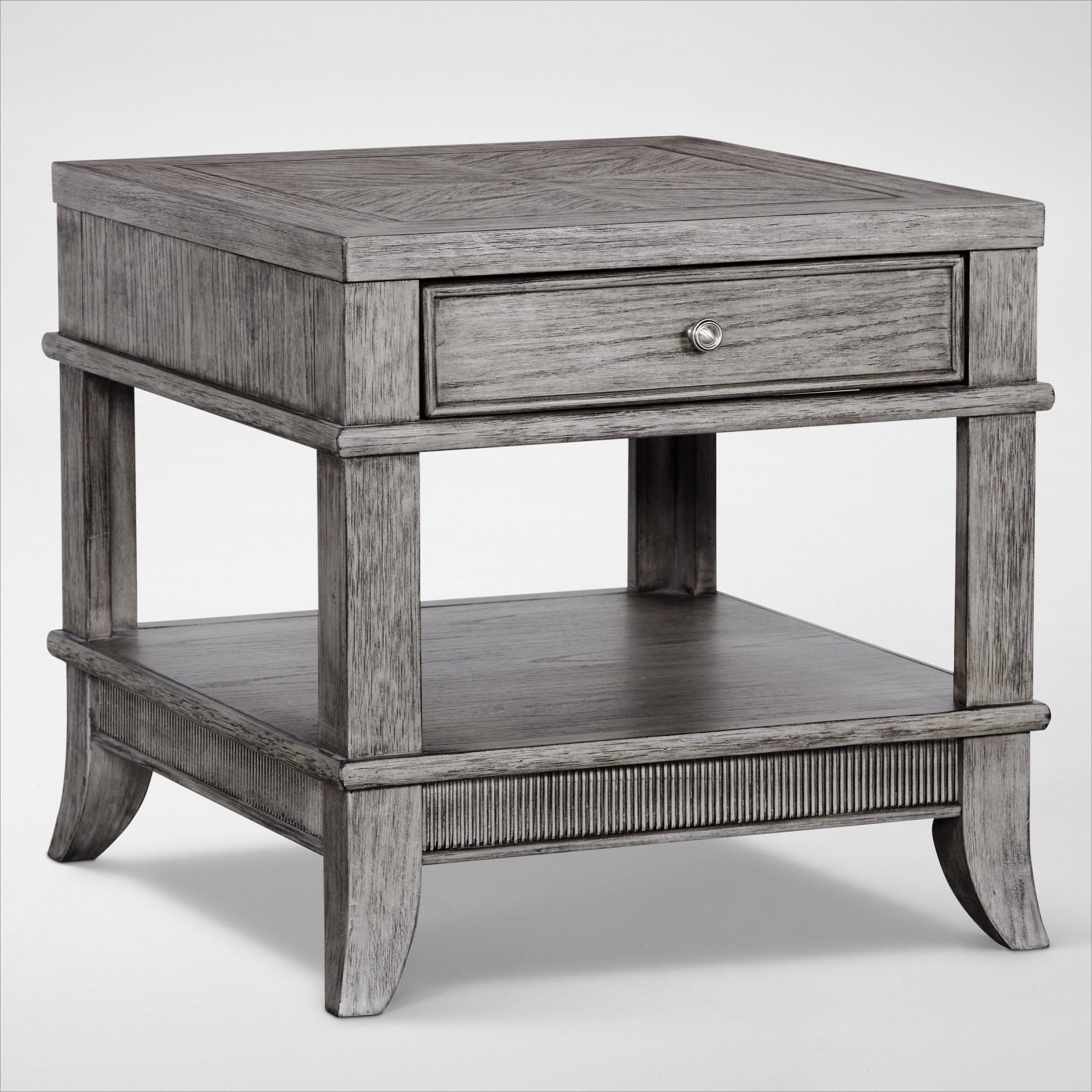 grey end table with drawer