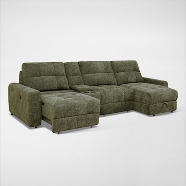Grayson 4-Piece Power Extendable Sofa with Chaise and Console - Green