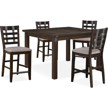 Hampton Counter-Height Extendable Dining Table and 4 Stools - Cocoa