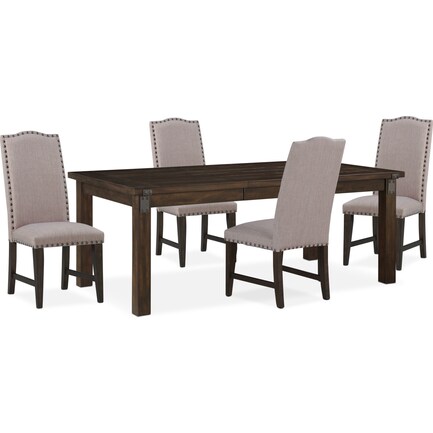 Hampton Dining Table and 4 Upholstered Dining Chairs - Cocoa