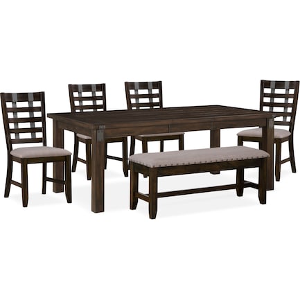 Hampton Extendable Dining Table, 4 Dining Chairs and Storage Bench - Cocoa