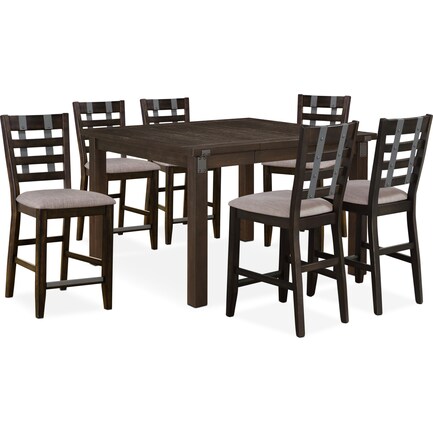 Hampton Counter-Height Extendable Dining Table and 6 Stools - Cocoa
