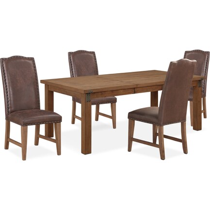 Hampton Dining Table and 4 Upholstered Dining Chairs - Sandstone