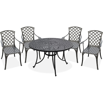 Hana Outdoor 46" Dining Table and 4 High-Back Arm Chairs