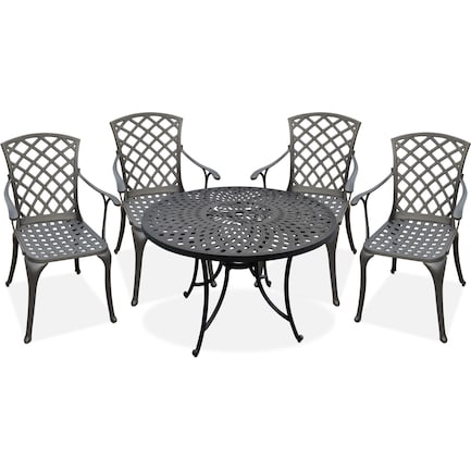 Hana Outdoor 42" Dining Table and 4 High-Back Arm Chairs