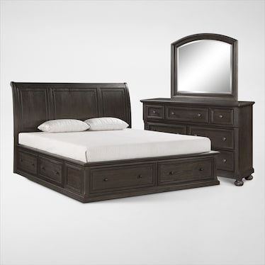 Hanover 5-Piece Storage Sleigh King Bedroom Set with Dresser and Mirror - Tobacco