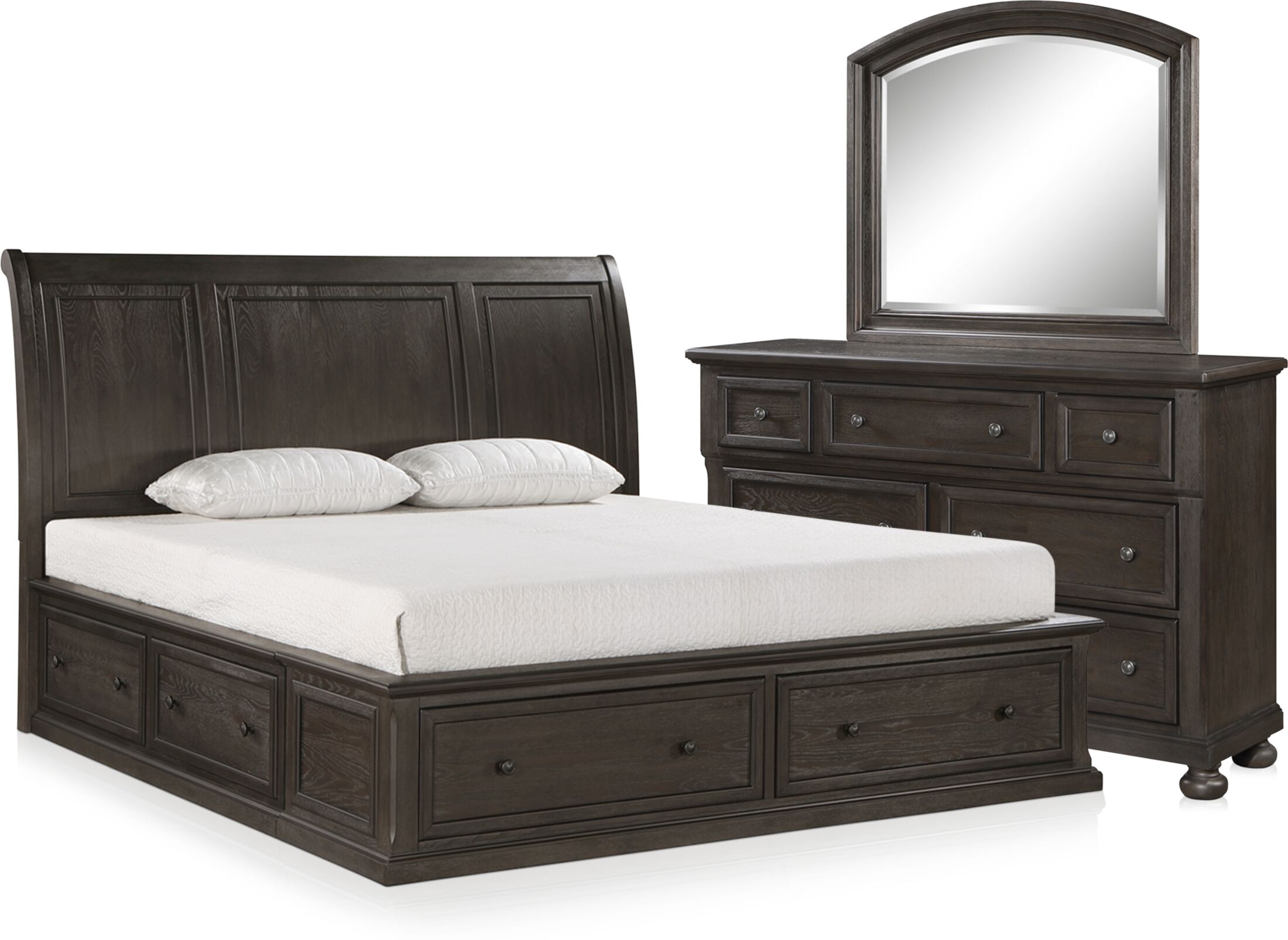 Hanover 5Piece Storage Sleigh Bedroom Set with Dresser and Mirror