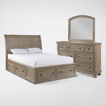 Hanover 5-Piece Storage Sleigh Bedroom Set with Dresser and Mirror