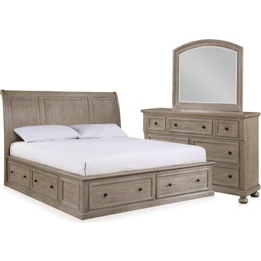 Hanover 5-Piece Storage Sleigh Bedroom Set with Dresser and Mirror