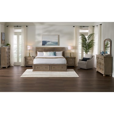 Hanover 6-Piece Storage Sleigh Bedroom Set with Dresser, Mirror and Nightstand with USB Charging