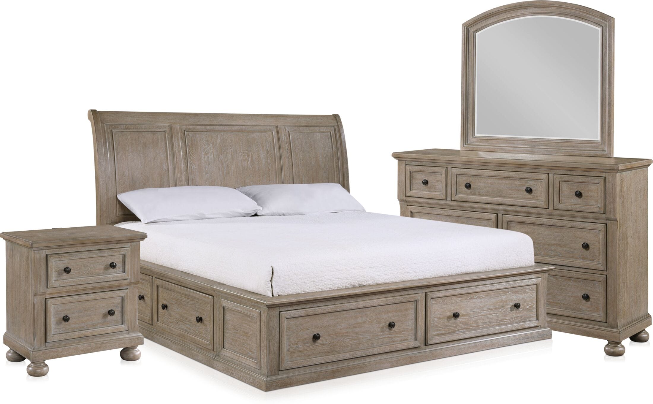 Hanover 6-Piece Storage Sleigh Bedroom Set with Dresser, Mirror and ...