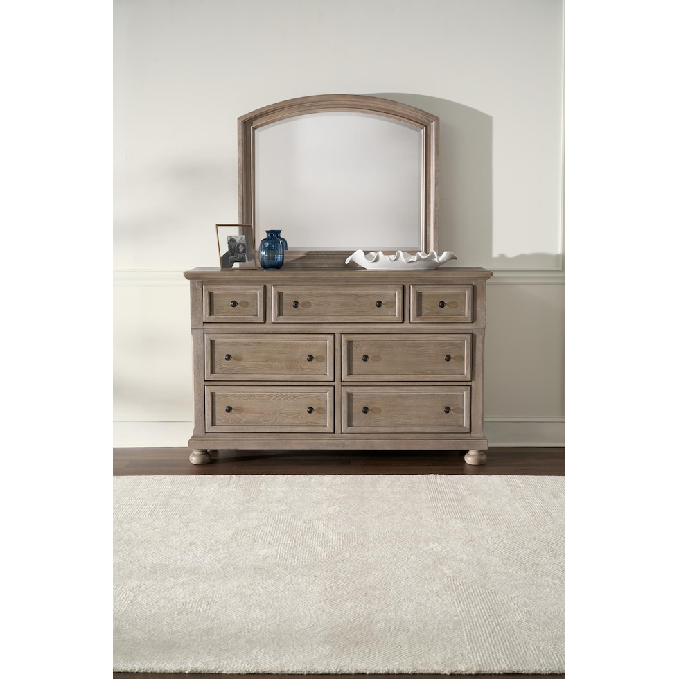 hanover bedroom light brown dresser and mirror   