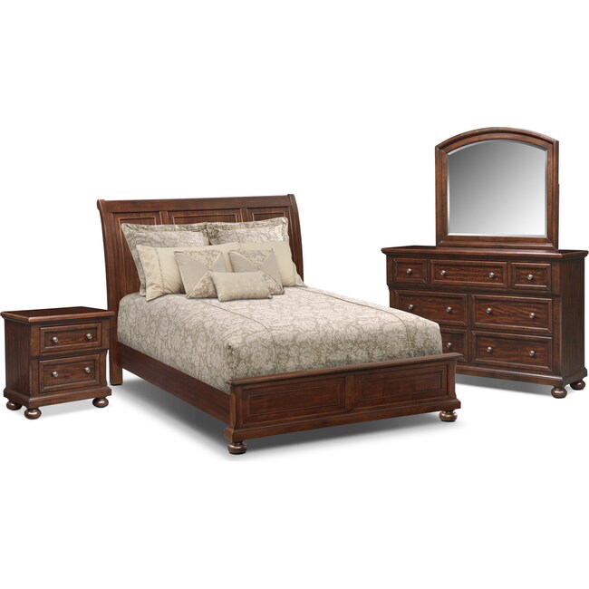 Bedroom Furniture - Hanover 6-Piece Panel Bedroom Set with Nightstand, Dresser and Mirror