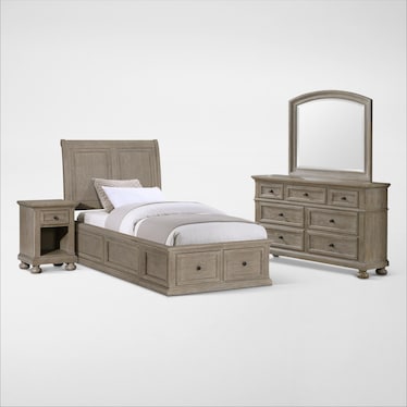 Hanover 6-Piece Storage Bedroom Set with Dresser, Mirror and Nightstand