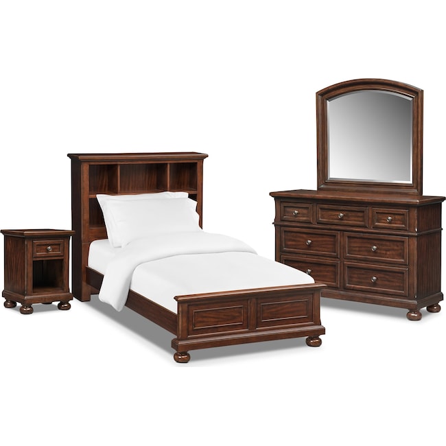 Kids Furniture - Hanover Youth 6-Piece Bookcase Bedroom Set with Nightstand, Dresser and Mirror