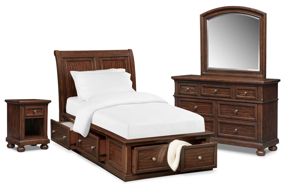 Hanover Youth 6Piece Full Sleigh Storage Bedroom Set with Nightstand
