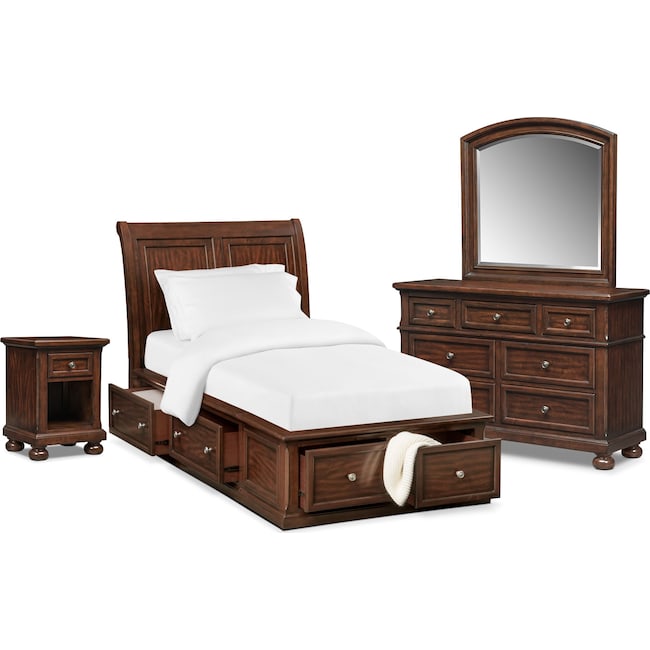 Kids Furniture - Hanover Youth 6-Piece Sleigh Storage Bedroom Set with Nightstand, Dresser and Mirror