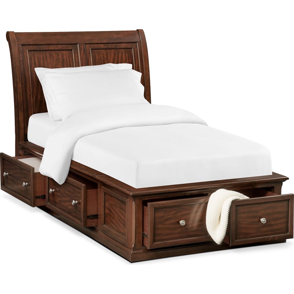 hanover youth cherry dark brown full bed w storage   
