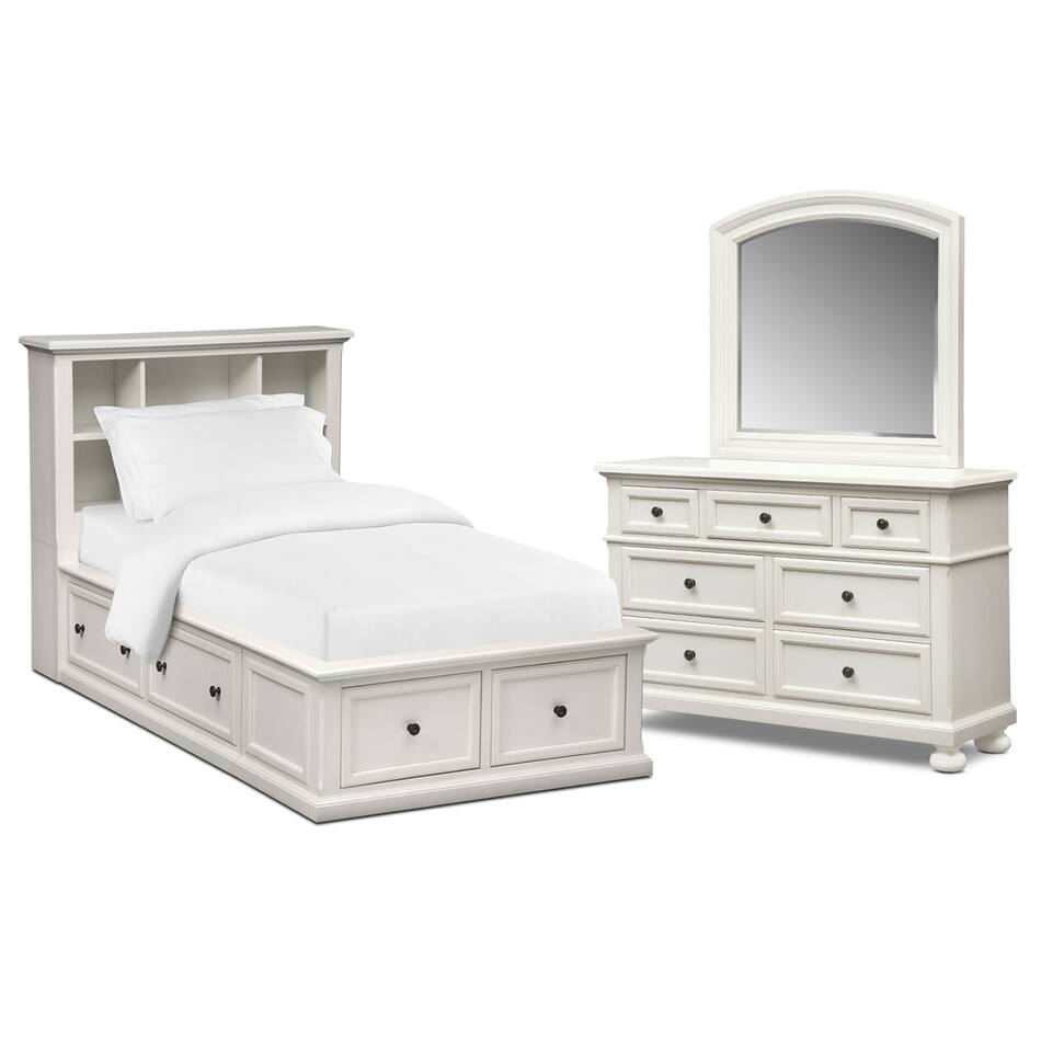 Hanover Youth 5Piece Bookcase Storage Bedroom Set with Dresser and