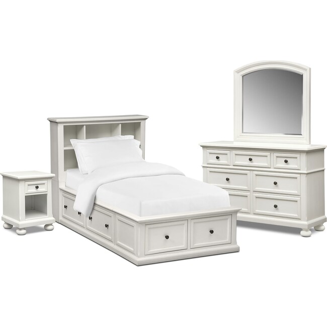 Bedroom Furniture - Hanover Youth 6-Piece Bookcase Storage Bedroom Set with Nightstand, Dresser and Mirror