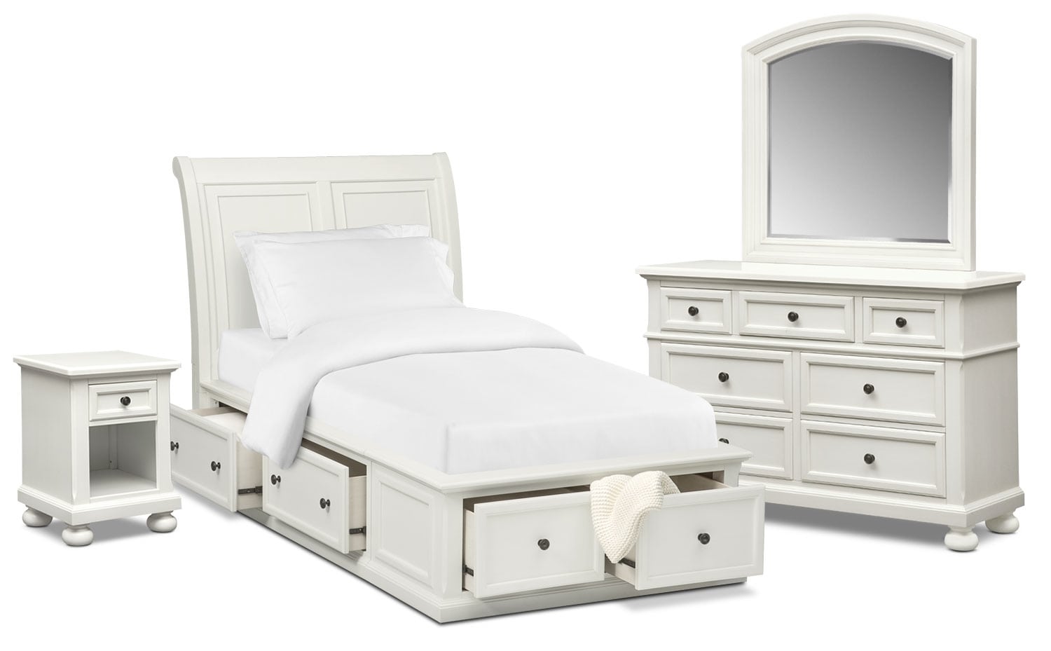 Hanover Youth 6-Piece Full Sleigh Storage Bedroom Set With Nightstand ...