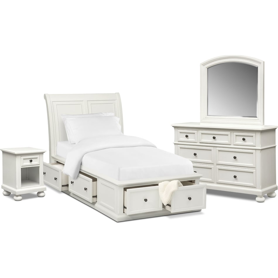Hanover Youth 6 Piece Full Sleigh Storage Bedroom Set With Nightstand Dresser And Mirror