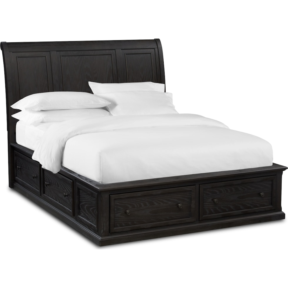 hanover black queen storage bed   