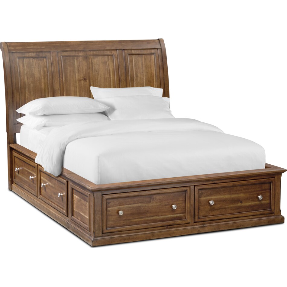 hanover dark brown queen storage bed   