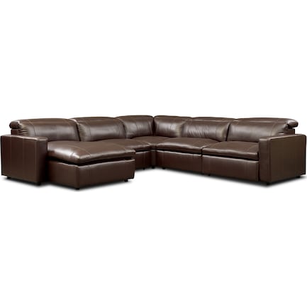 Happy 5-Piece Dual-Power Reclining Sectional with Left-Facing Chaise and 2 Reclining Seats - Brown