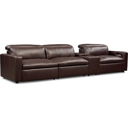 Happy 4-Piece Dual-Power Reclining Sofa with Console - Brown