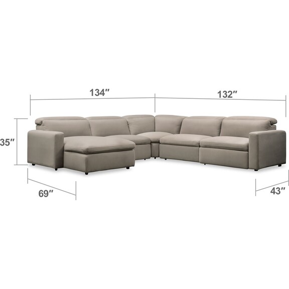 Living Room Furniture - Happy 5-Piece Dual-Power Reclining Sectional with Chaise and 2 Reclining Seats