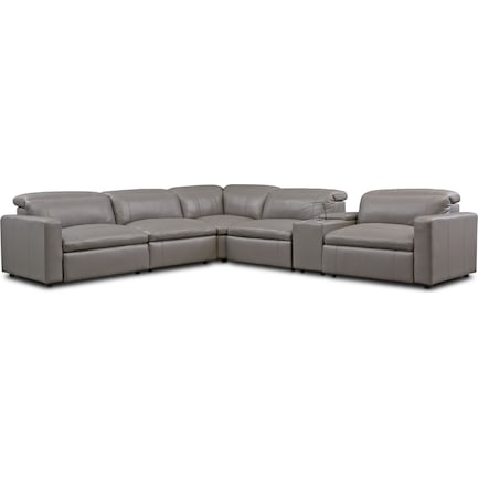 Happy 6-Piece Dual-Power Reclining Sectional with 3 Reclining Seats - Gray