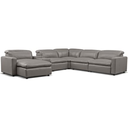 Happy 6-Piece Dual-Power Reclining Sectional with Left-Facing Chaise and 2 Reclining Seats - Gray
