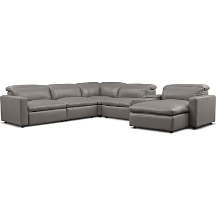Happy 6-Piece Dual-Power Reclining Sectional with Right-Facing Chaise and 2 Reclining Seats - Gray