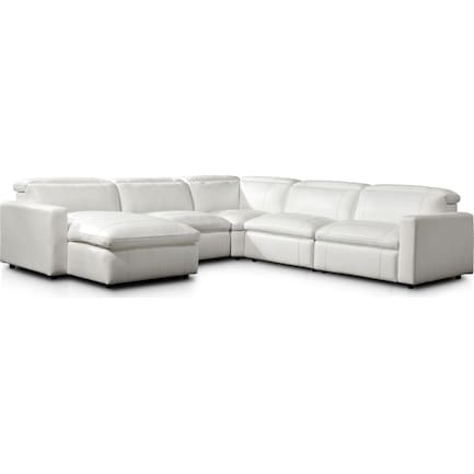 Happy 5-Piece Dual-Power Reclining Sectional with Left-Facing Chaise and 2 Reclining Seats - White