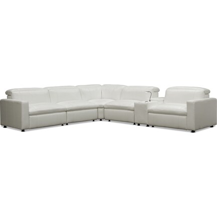 Happy 6-Piece Dual-Power Reclining Sectional with 3 Reclining Seats - White