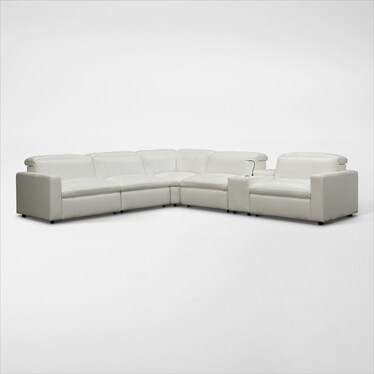 Happy 6-Piece Dual-Power Reclining Sectional with 3 Reclining Seats - White