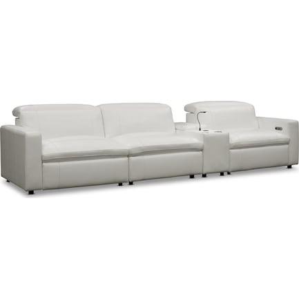 Happy 4-Piece Dual-Power Reclining Sofa with Console - White
