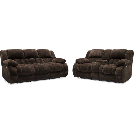 Harbor Park Power Reclining Sofa and Loveseat with Console Set - Brown