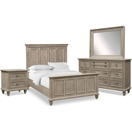 Harrison 6-Piece Queen Bedroom Set with Nightstand, Dresser and Mirror - Gray